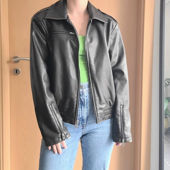Stradivarius Dark Brown Faux Leather Aviator Bomber Jacket Women's Small
